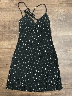 Lovely Day Black Mini Dress with White Floral Print